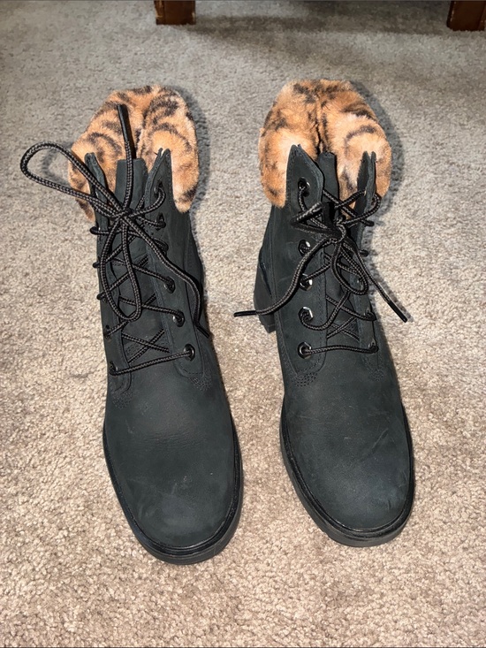Timberland Shoes - Timberland Black Lace-Up Heeled Boots with Faux Fur Cuff
